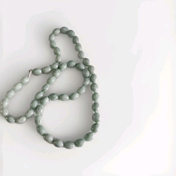 GSJ Gold Stone Jadeite 12mm Bead 34” Necklace Sterling 925 Vintage Estate 224 Gr - Picture 3 of 6